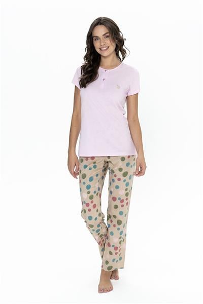 U.s Polo Assn. 20094 Kadın Kısa Kollu Yakası Yarım Düğmeli Pijama Takımı-Lila