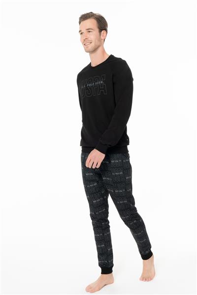 U.s Polo Assn. 18968 Erkek Uzun Kollu Bisiklet Yaka Paçası Bantlı Rahat Ev Giyim-Siyah