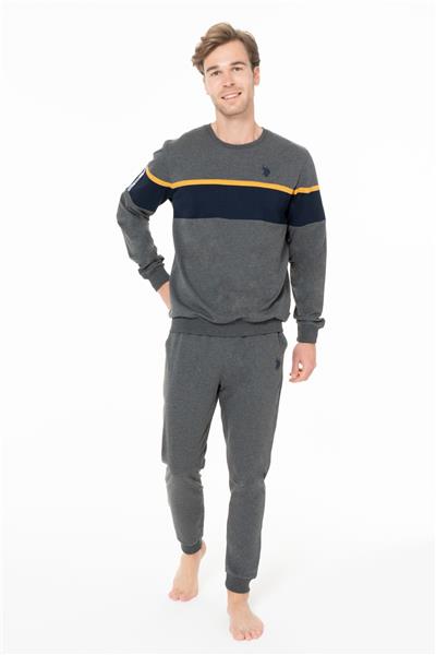 U.s Polo Assn. 18936 Erkek Uzun Kollu Bisiklet Yaka Paçası Bantlı Rahat Ev Giyim-Antrasitmelanj