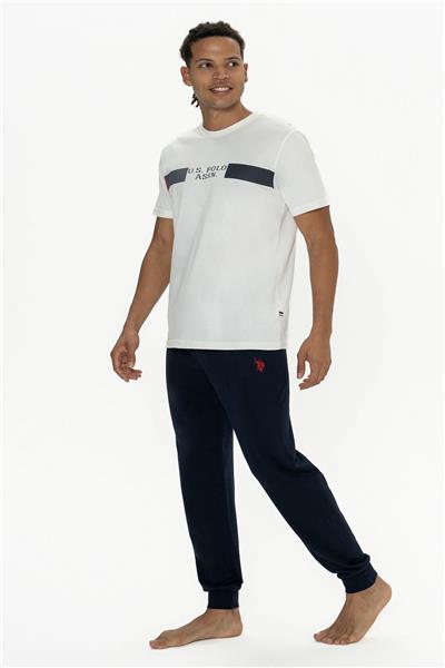 U.s Polo Assn. 18888 Erkek Kısa Kollu Bisiklet Yaka Paçası Lastikli Pijama Takımı-Ekru