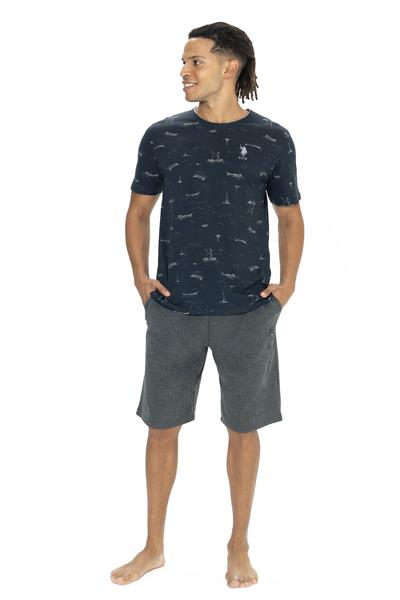 U.s Polo Assn. 18879 Erkek Kısa Kollu Bisiklet Yaka Şortlu Pijama Takımı-Lacivert