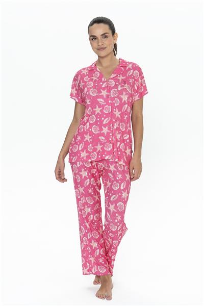 U.s Polo Assn. 20084 Kadın Kısa Kollu Gömlek Pijama Takım-Fuşya
