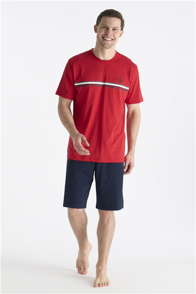 U.s Polo Assn. 19005 Erkek Kısa Kollu Şortlu Pijama Takımı-Kırmızı