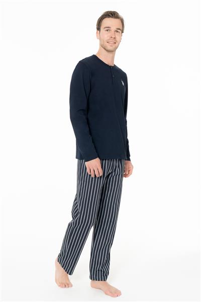 U.s Polo Assn. 18994 Erkek Uzun Kollu Yakası Düğmeli Pijama Takımı-Lacivert