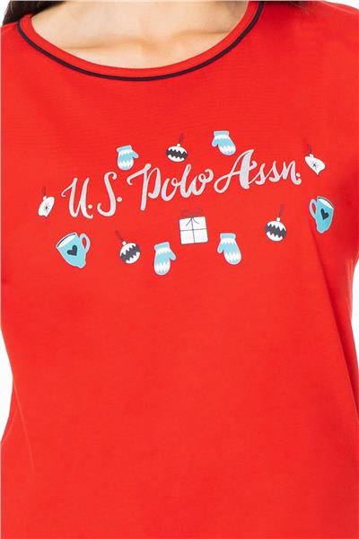 U.s Polo Assn. 20167 Kadın Uzun Kollu Bisiklet Yaka Pijama Takımı-Kırmızı