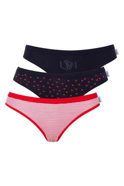 U.s Polo Assn. 66425 Kadın Pamuklu 3lü Slip Külot-Lacivert&Kırmızı&Lacivert