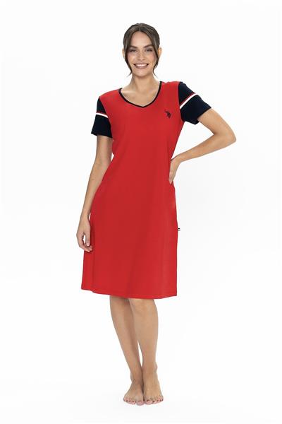 U.s Polo Assn. 20009 Kadın Kısa Kollu V Yaka Rahat Ev Giyim-Kırmızı