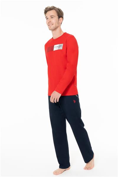 U.s Polo Assn. 18945 Erkek Uzun Kollu Bisiklet Yaka Pijama Takımı-Kırmızı
