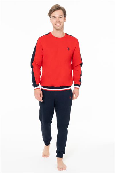 U.s Polo Assn. 18931 Erkek Uzun Kollu Bisiklet Yaka Paçası Bantlı Rahat Ev Giyim-Kırmızı