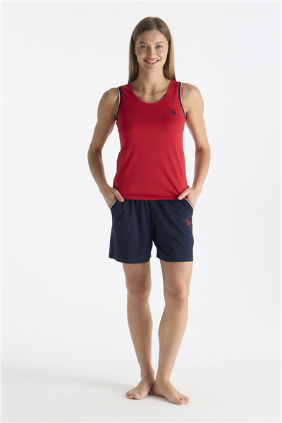 U.s Polo Assn. 20205 Kadın Kalın Askılı Şortlu Pijama Takımı-Kırmızı
