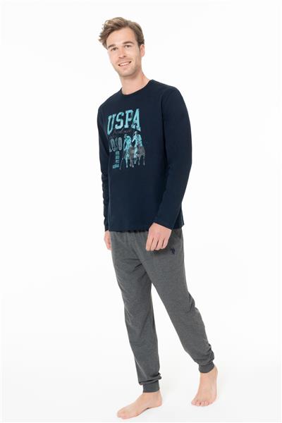 U.s Polo Assn. 18955 Erkek Uzun Kollu Bisiklet Yaka Paçası Bantlı Pijama Takımı-Lacivert