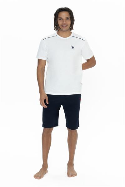U.s Polo Assn. 18905 Erkek Kısa Kollu Bisiklet Yaka 3lü Pijama Takımı-Ekru