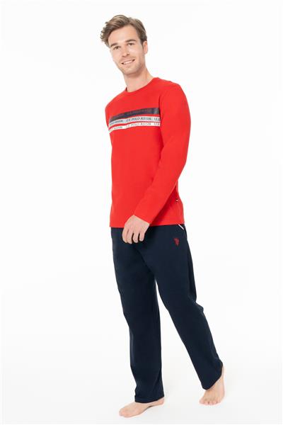 U.s Polo Assn. 18947 Erkek Uzun Kollu Bisiklet Yaka Pijama Takımı-Kırmızı