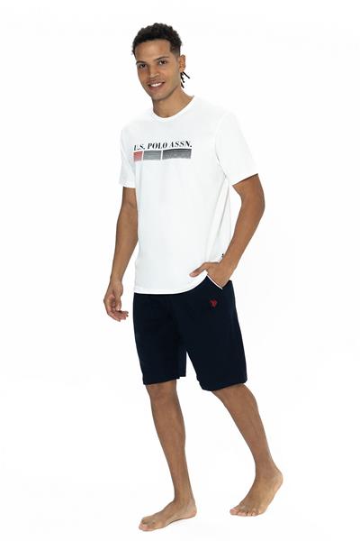 U.s Polo Assn. 18871 Erkek Kısa Kollu Bisiklet Yaka Şortlu Pijama Takımı-Ekru