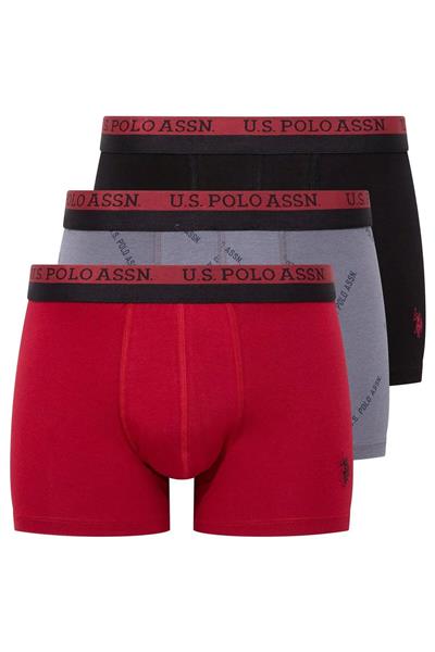 U.s Polo Assn. 80522 Erkek Pamuklu 3lü Boxer-Siyah&Baskılı&Bordo