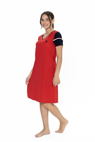 U.s Polo Assn. 20009 Kadın Kısa Kollu V Yaka Rahat Ev Giyim-Kırmızı
