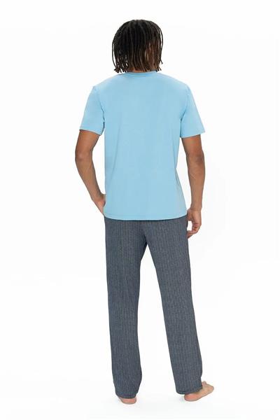 U.s Polo Assn. 18907 Erkek Kısa Kollu Yakası Düğmeli Pijama Takımı-Mavi