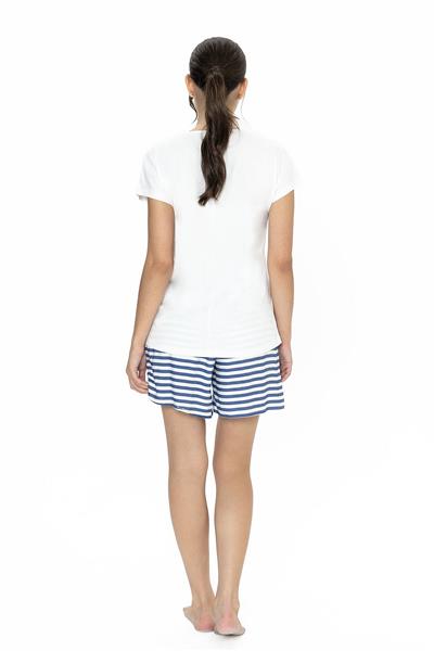 U.s Polo Assn. 20034 Kadın Kısa Kollu Bisiklet Yaka Şortlu Pijama Takımı-Ekru