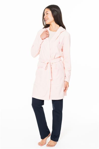 U.s Polo Assn. 20127 Kadın İnce Polar Uzun Kollu Kapişonlu Sabahlık-Pembe