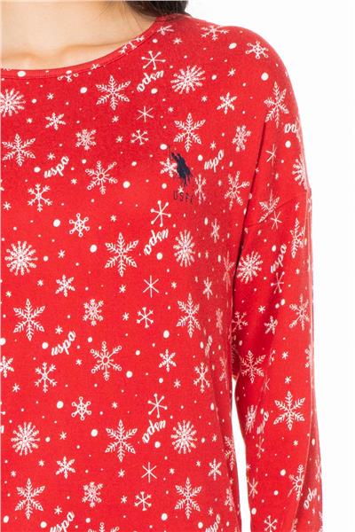 U.s Polo Assn. 20152 Kadın Uzun Kollu Bisiklet Yaka Pijama Takımı-Kırmızı