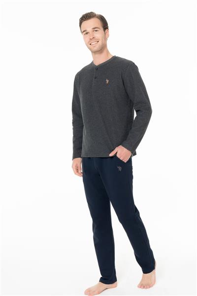 U.s Polo Assn. 18966 Erkek Uzun Kollu Yakası Üç Düğmeli Pijama Takımı-Antrasit