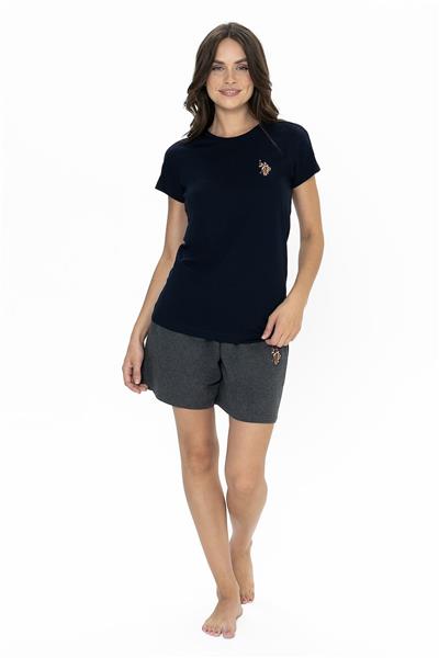 U.s Polo Assn. 20000 Kadın Kısa Kollu Bisiklet Yaka Şortlu Pijama Takımı-Lacivert