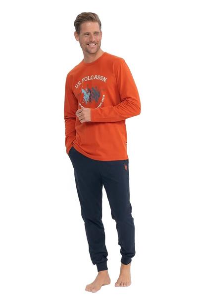 U.s Polo Assn. 18832 Erkek Uzun Kollu Yuvarlak Yaka Paçası Lastikli  Pijama Takımı-Turuncu