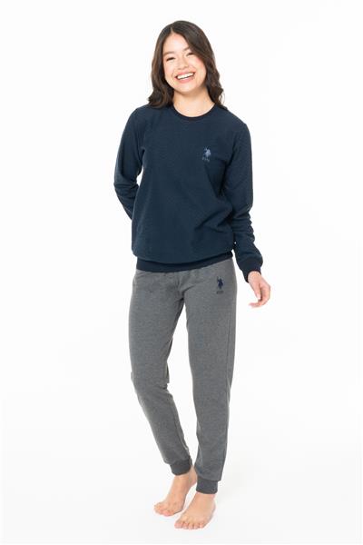 U.s Polo Assn. 20125 Kadın İnce Polar Uzun Kollu Bisiklet Yaka Paçası Bantlı Rahat Ev Giyim-Lacivert