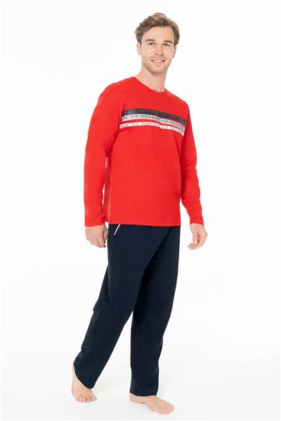U.s Polo Assn. 18947 Erkek Uzun Kollu Bisiklet Yaka Pijama Takımı-Kırmızı