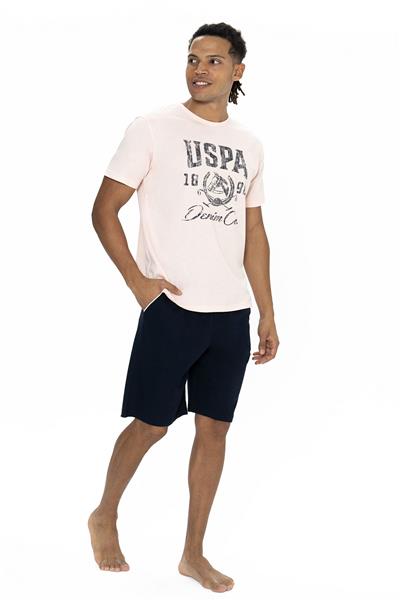 U.s Polo Assn. 18877 Erkek Kısa Kollu Bisiklet Yaka Şortlu Pijama Takımı-Pembe