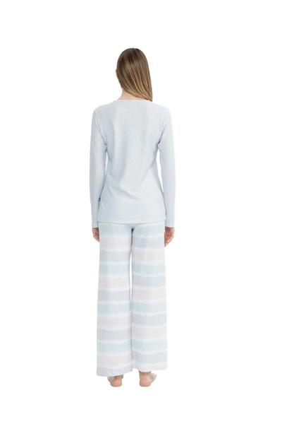 U.s Polo Assn. 17096 Kadın Delikli Polar Waffle Kumaş  Uzun Kollu Geniş Paça Pijama Takım-Grimelanj