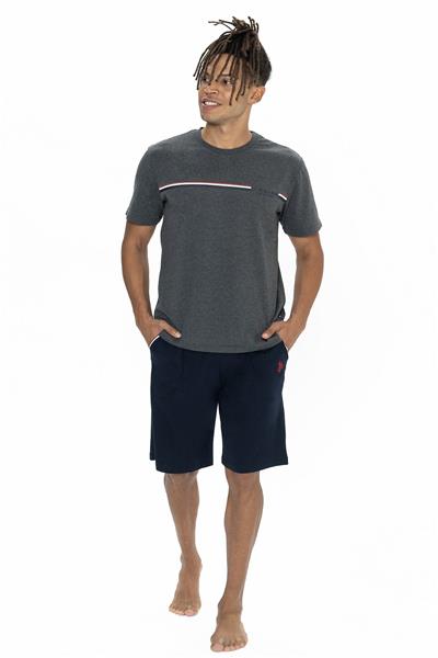 U.s Polo Assn. 18865 Erkek Kısa Kollu Bisiklet Yaka Şortlu Pijama Takımı-Antrasitmelanj