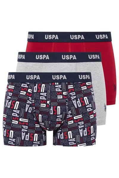 U.s Polo Assn. 80509 Erkek Pamuklu 3lü Boxer-Bordo&Grimelanj&Baskılı