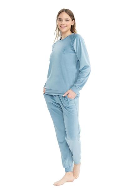 U.s Polo Assn. 17092 Kadın Uzun Kollu Kadife Paçası Lastikli Rahat Ev Giyim-Mavimelanj