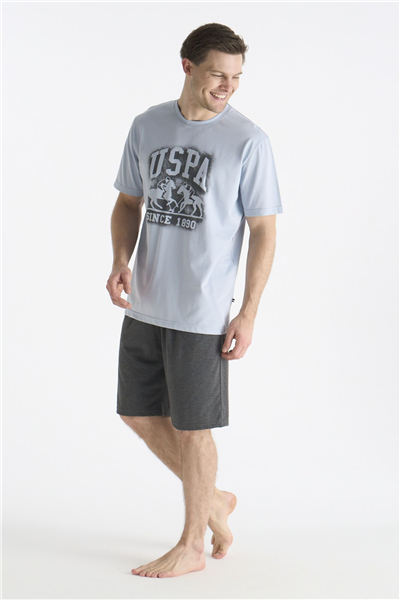 U.s Polo Assn. 19016 Erkek Kısa Kollu Bisiklet Yaka Şortlu Pijama Takımı-Mavi