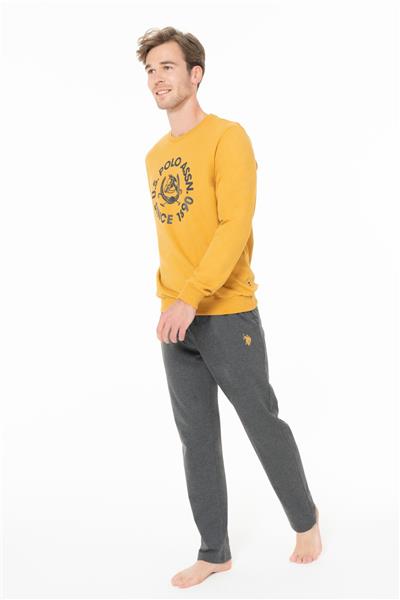 U.s Polo Assn. 18940 Erkek Uzun Kollu Bisiklet Yaka Rahat Ev Giyim-Hardal