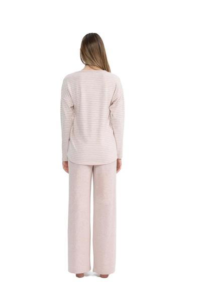 U.s Polo Assn. 17083 Kadın Yumoş Kumaş Uzun Kollu Yuvarlak Yaka Pijama Takımı-Pembemelanj