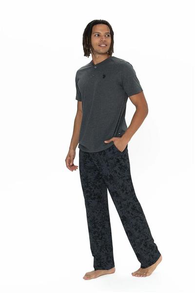 U.s Polo Assn. 18914 Erkek Kısa Kollu Yakası Düğmeli 3lü Pijama Takımı-Antrasitmelanj