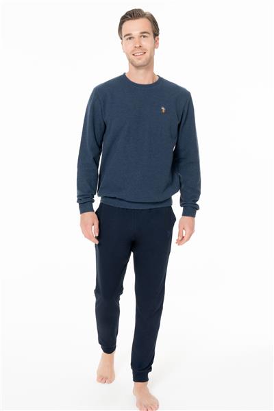 U.s Polo Assn. 18995 Erkek Uzun Kollu Bisiklet Yaka Paçası Bantlı Rahat Ev Giyim-İndigo