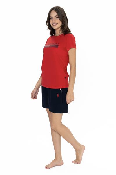 U.s Polo Assn. 20004 Kadın Kısa Kollu Bisiklet Yaka Şortlu Pijama Takımı-Kırmızı