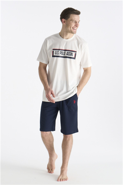 U.s Polo Assn. 19006 Erkek Kısa Kollu Şortlu Pijama Takımı-Ekru