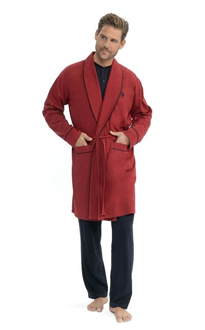 U.s Polo Assn. 12040 Erkek Çeyizlik 5li Sabahlıklı Pijama Takım-Bordo