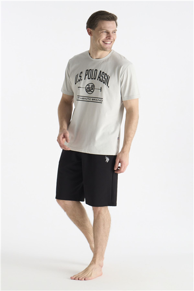 U.s Polo Assn. 19018 Erkek Kısa Kollu Bisiklet Yaka Şortlu Pijama Takımı-Gri