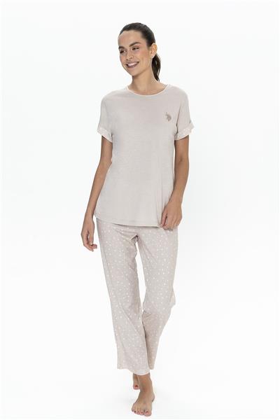 U.s Polo Assn. 20052 Kadın Kısa Kollu Bisiklet Yaka Pijama Takımı-Bej