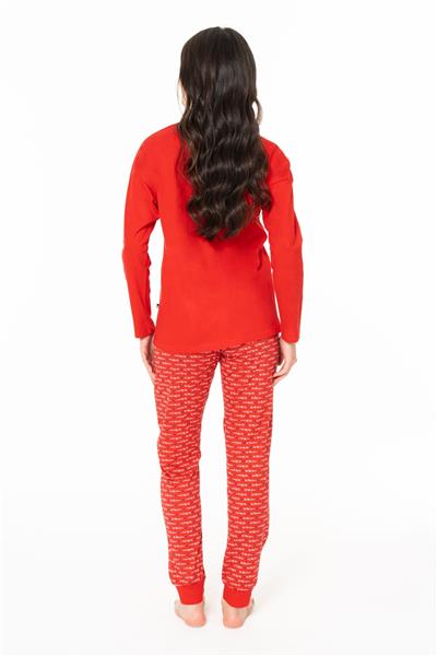 U.s Polo Assn. 20147 Kadın Uzun Kollu Bisiklet Yaka Paçası Bantlı Pijama Takım-Kırmızı