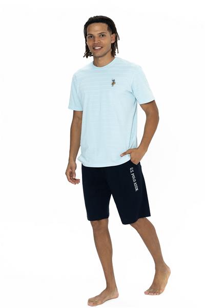 U.s Polo Assn. 18881 Erkek Kısa Kollu Bisiklet Yaka Şortlu Pijama Takımı-Mavi