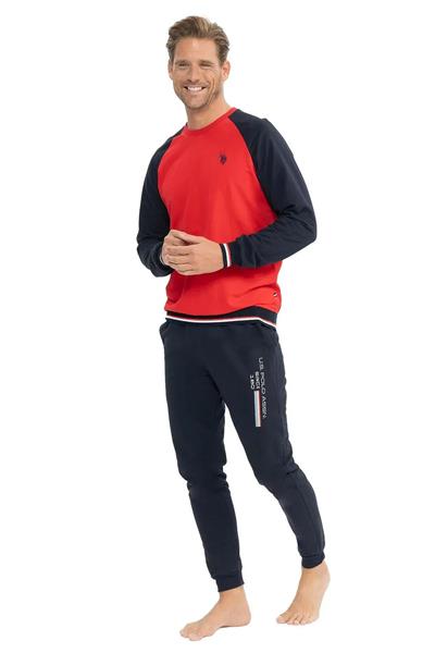 U.s Polo Assn. 18812 Erkek Uzun Kollu Yuvarlak Yaka Paçası Lastikli Rahat Ev Giyim-Kırmızı