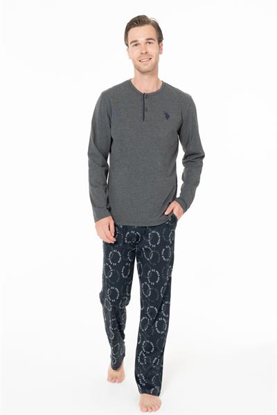U.s Polo Assn. 18971 Erkek Uzun Kollu Yakası Üç Düğmeli Pijama Takımı-Antrasitmelanj