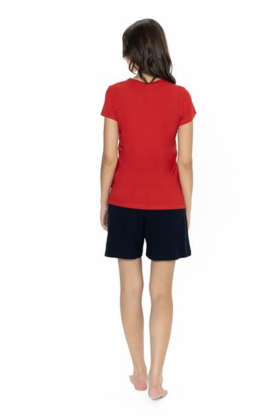 U.s Polo Assn. 20004 Kadın Kısa Kollu Bisiklet Yaka Şortlu Pijama Takımı-Kırmızı