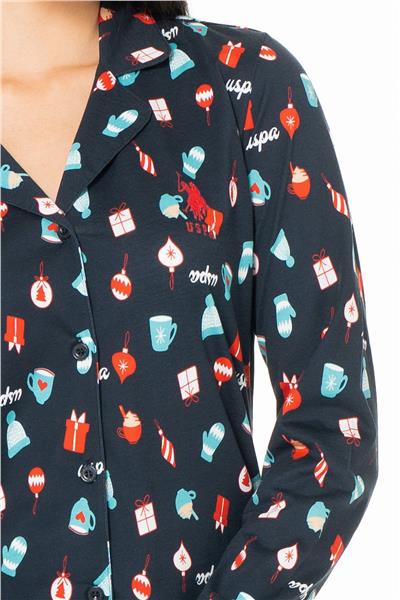 U.s Polo Assn. 20166 Kadın Uzun Kollu Gömlek Pijama Takım-Lacivert